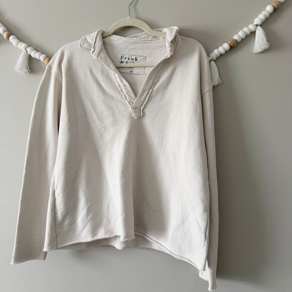 Frank & Eileen Patrick Popover Henley Sweatshirt White 100% Cotton Womens Medium - Picture 3 of 7